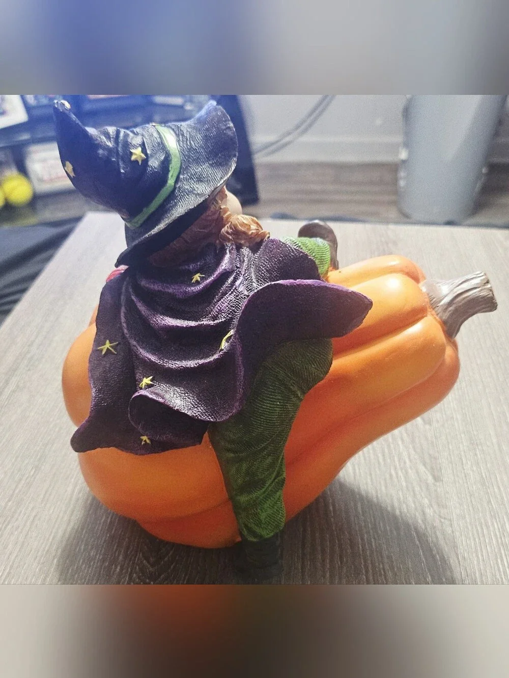 Vintage Halloween Light Up (Little Girl as a Witch on a Pumpkin) Figure 9 x 9